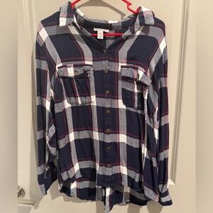 Charlotte Russe Navy, White & Burgundy Plaid Flannel
